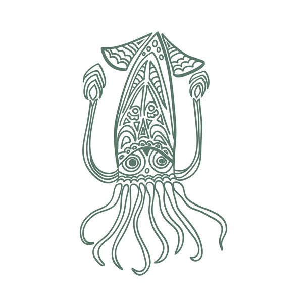 sea dweller squid in cartoon style on a white background - Vector, afbeelding