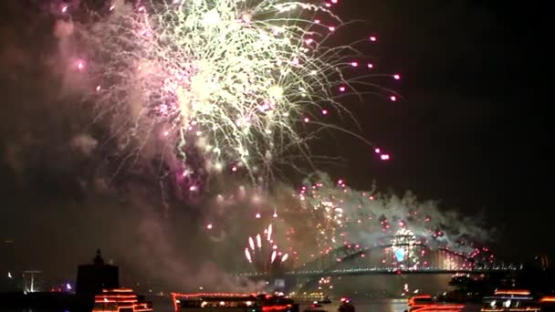 Hafenbrücke rosafarbenes Feuerwerk - Filmmaterial, Video