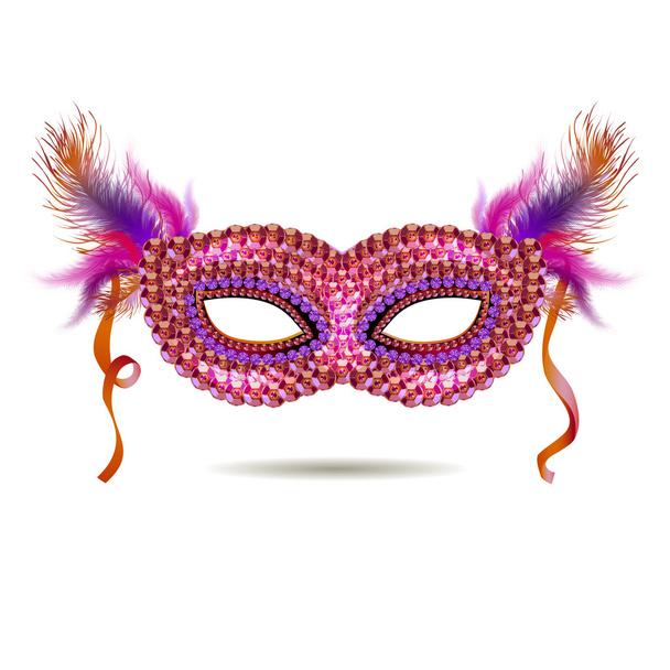 Vector pink venetian carnival mask with feathers. EPS - Vector, Image
