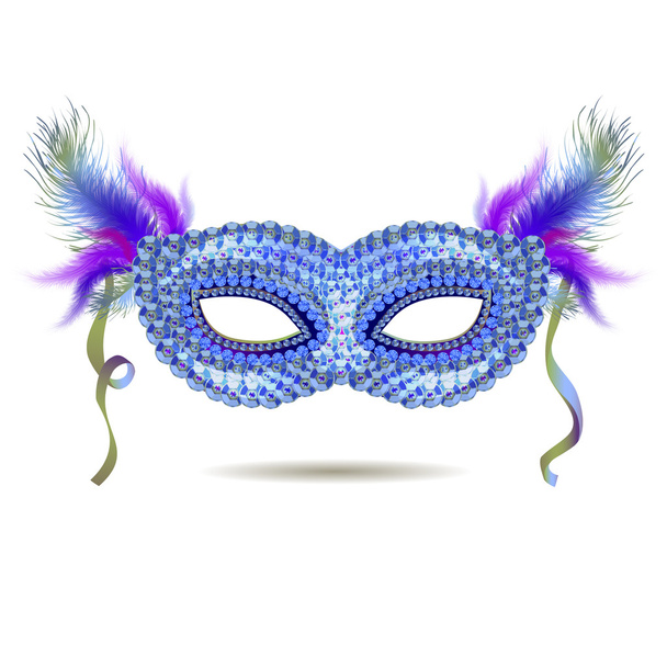 vektorblaue venezianische Karnevalsmaske mit Federn. eps - Vektor, Bild