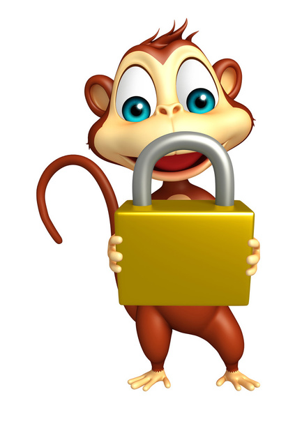 divertente personaggio dei cartoni animati scimmia con serratura
   - Foto, immagini