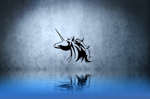 Tattoo small unicorn with water reflection. Illustration design - Photo, Image
