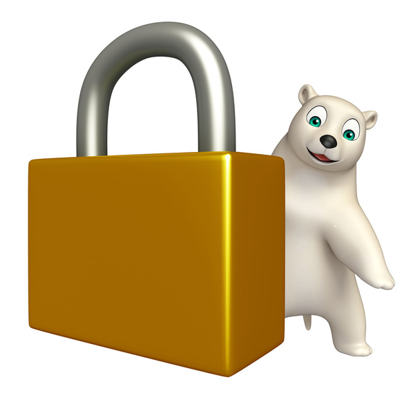 cute  Polar bear cartoon character with lock  - Photo, Image