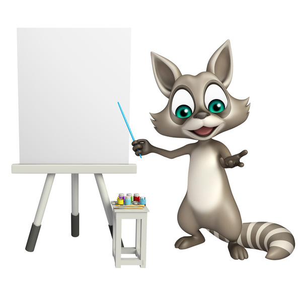 fun  Raccoon cartoon character with  easel board  - Photo, Image
