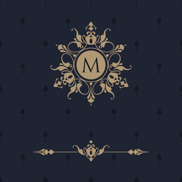 Floral monogram and border. Classic ornament.  - Vector, Image