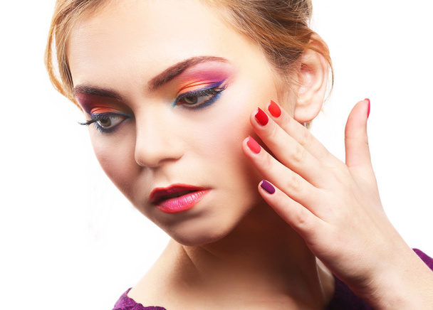 Beautiful girl with colorful makeup  - Foto, afbeelding