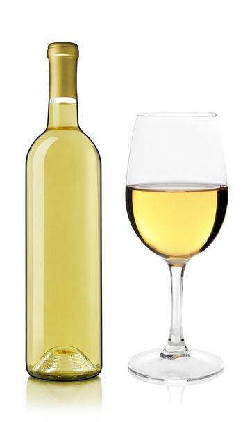 beyaz şarap şişe ve cam - Fotoğraf, Görsel
