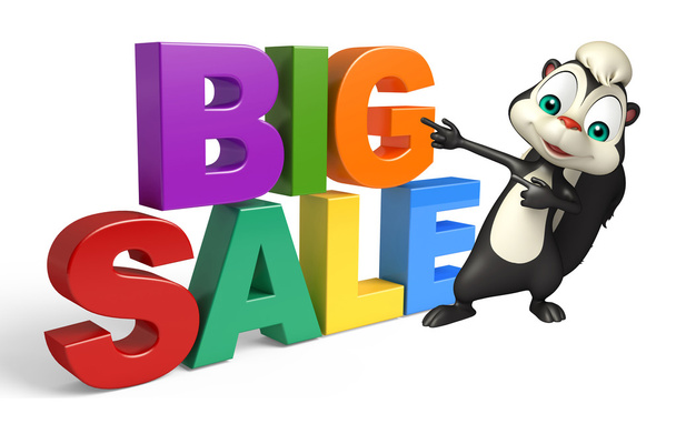 cute Skunk cartoon character with bigsale sign - Photo, Image