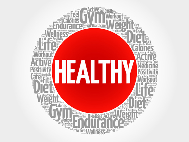HEALTHY circle stamp word cloud - Vettoriali, immagini