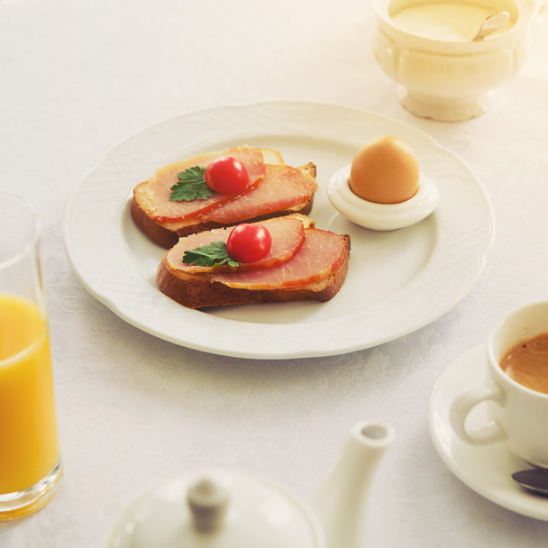 Traditional Hotel Breakfast with coffee and toasts - Photo, Image