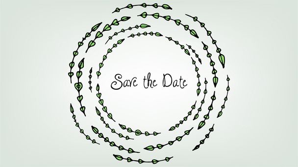 Save the date card with green swirl - Vector, Image