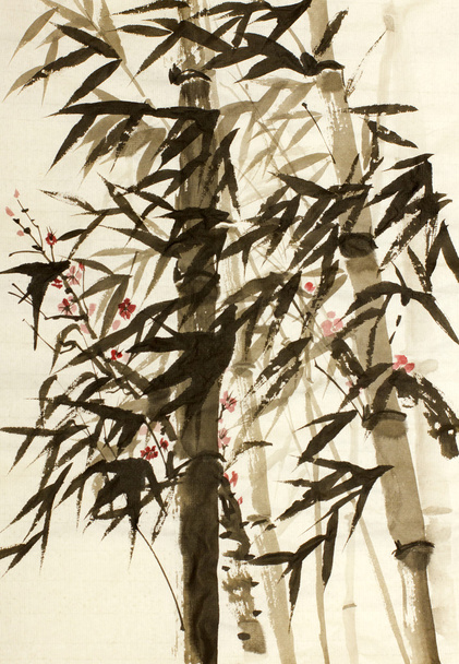 bamboo trees and plums branch - Foto, imagen