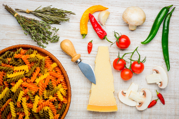 Colored Fusilli Pasta and Vegtables - Photo, image