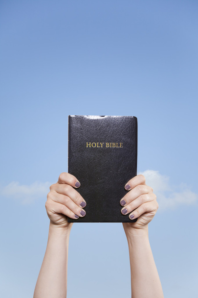 κρατώντας τη Βίβλο υψηλή στον ουρανό - Φωτογραφία, εικόνα