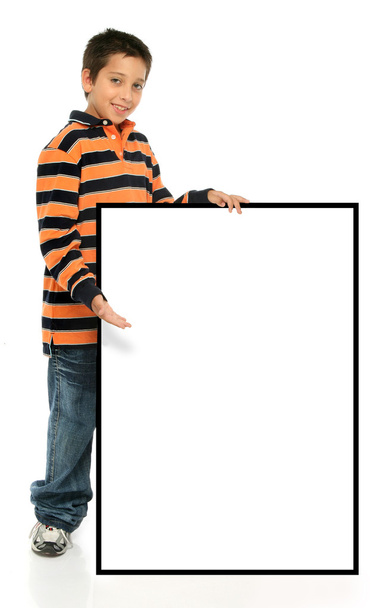 Rapaz segurando um sinal em branco
 - Foto, Imagem
