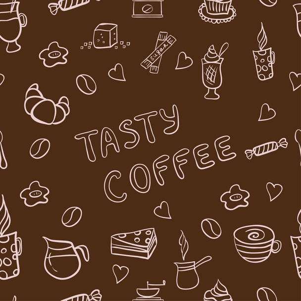 Vektorové bezešvé pattern chutné kávy ručně kreslenou čmáranice - Fotografie, Obrázek