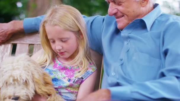 opa en kleindochter met hond - Video