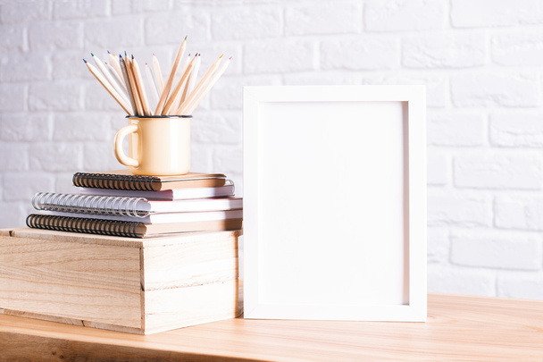 Pencils and white frame - 写真・画像