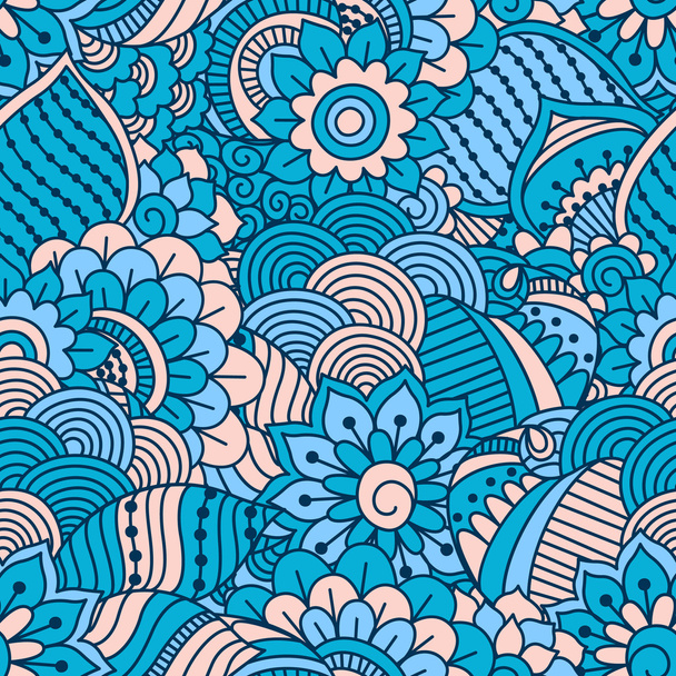 Hand drawn seamless pattern with floral elements. Colorful ethnic background.  - Vetor, Imagem