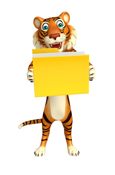 Tiger cartoon character with folder   - Photo, Image