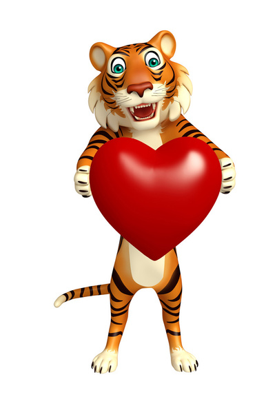 cute Tiger cartoon character with heart  - Photo, Image