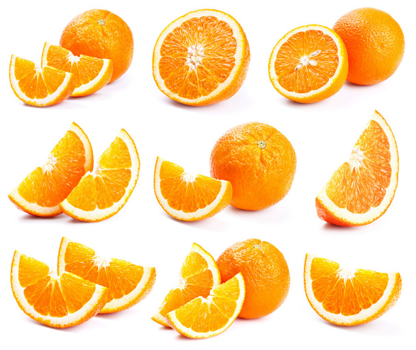 Collection of fresh ripe oranges isolated on white - Foto, afbeelding