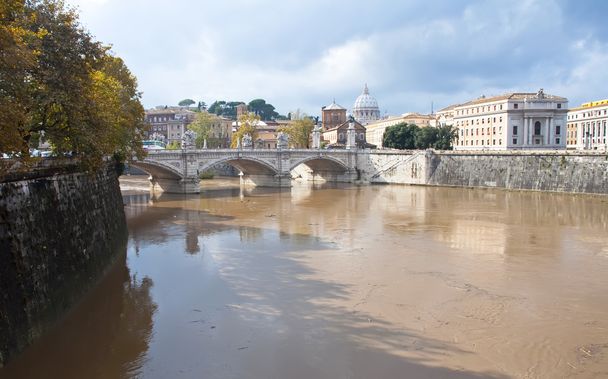 圧倒されるローマのテベレ川 - 写真・画像