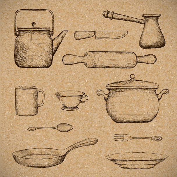 Kitchenware  Doodle image - Vektor, obrázek