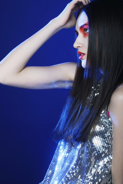 fashion model woman with red make up - 写真・画像