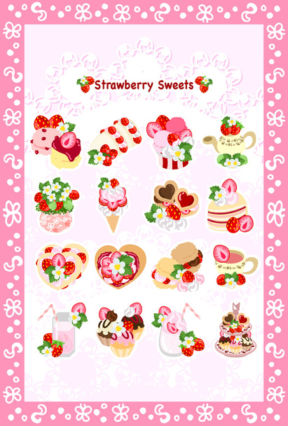 The postcard of strawberry sweets - Vector, Image