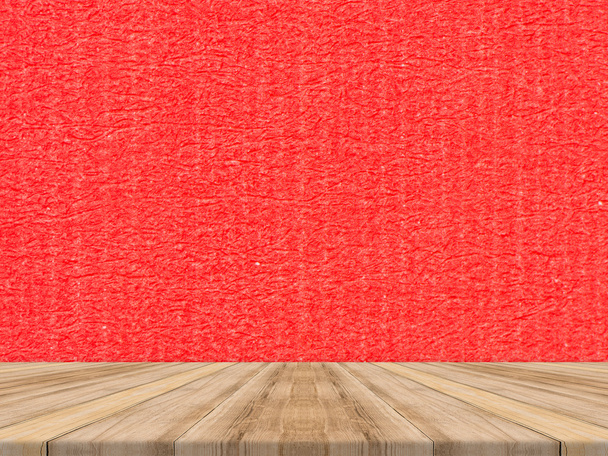 Mesa de madeira na parede de textura de papel tropical, Template mock up para exibição de produto, apresentação de negócios
. - Foto, Imagem