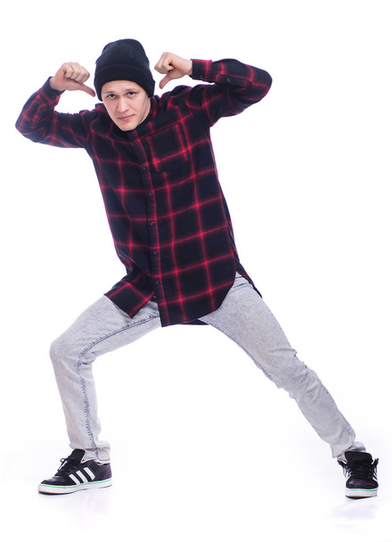 Hip hop dancer showing some movements (isolated on white) - 写真・画像