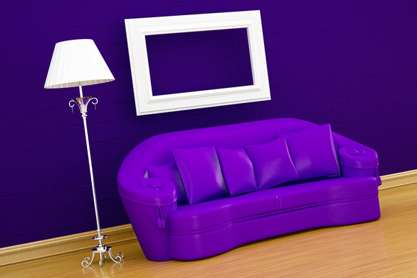 Sofá con marco vacío y lámpara estándar
 - Foto, imagen
