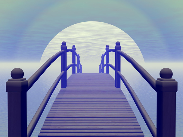 Most na niebieski render - 3d słońce - Zdjęcie, obraz