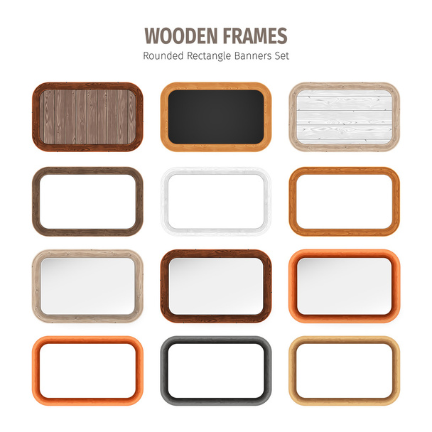 Wooden Rounded Rectangle Banners Set - Vector, Image