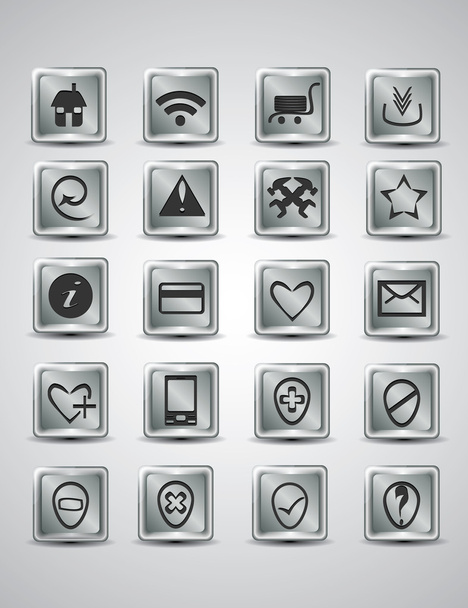 unieke Zilver metalen icon set voor uw webpagina - Vector, afbeelding