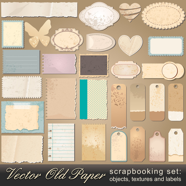 Scrapbooking set of old paper objects - Vector, Image