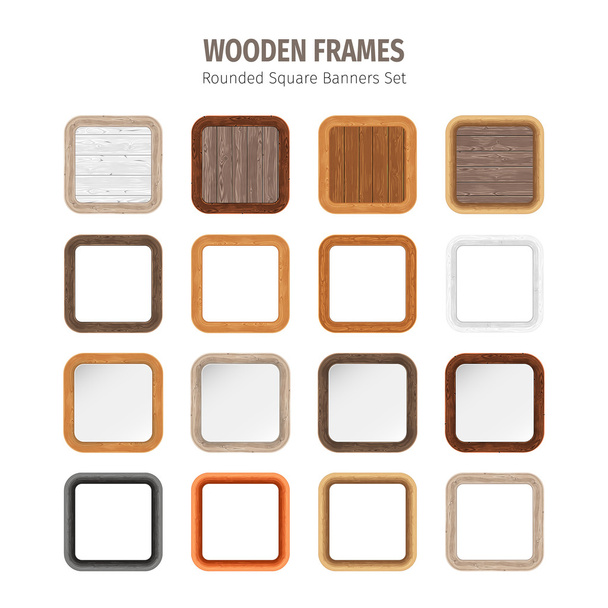 Wooden Rounded Square Banners Set - Vector, Image