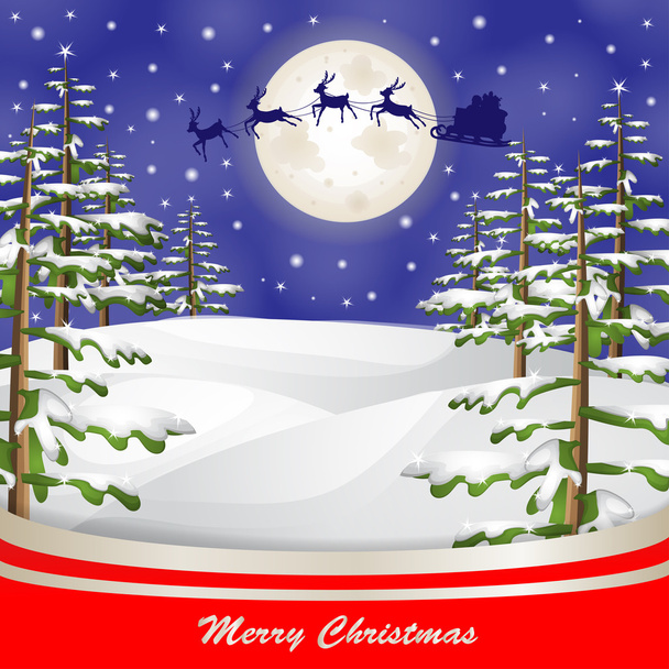 Santa trineo sobre luna y fondo del árbol de Navidad
 - Foto, imagen