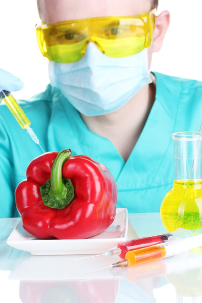 Scientist injecting GMO into the pepper - Foto, Bild