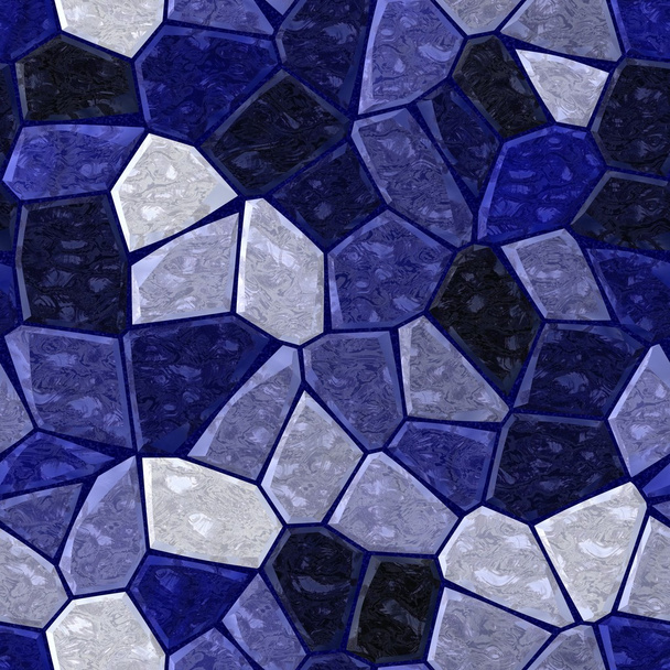 donker blauw marmeren onregelmatige kunststof steenachtige mozaïek naadloze patroon textuur achtergrond met specie - Foto, afbeelding