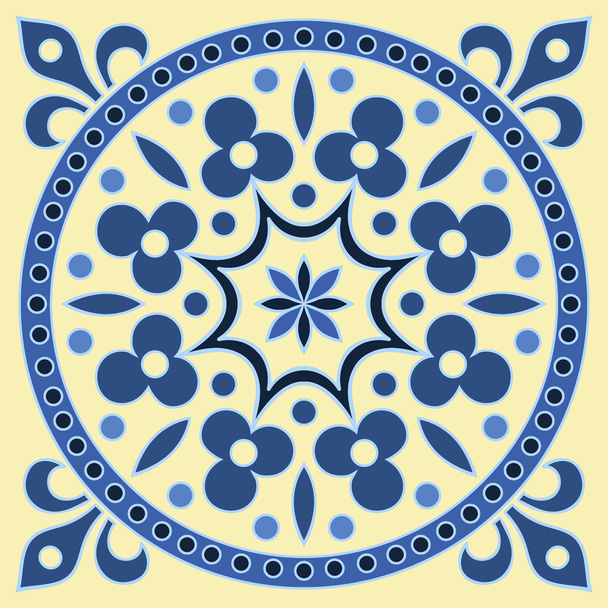 Dibujo a mano patrón de azulejos en colores azul y amarillo. Estilo mayólica italiana
. - Vector, imagen