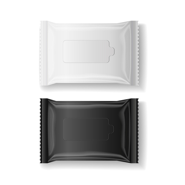 黒・白のウェットおしりふきパッケージ現実的ベクトル、分離、3 d - ベクター画像