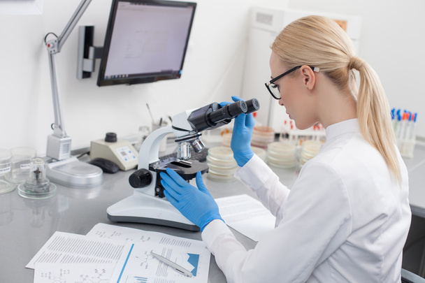Experienced young lab assistant is doing research - Valokuva, kuva