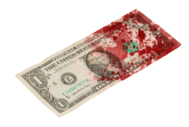 Billete de un dólar, primer plano, sangre
 - Foto, Imagen