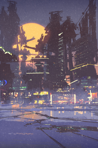 Ζωγραφική απεικόνιση του sci-fi πόλη - Φωτογραφία, εικόνα