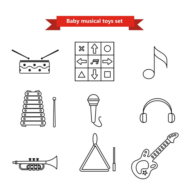 Set of vector icons of musical instrumen. Vector illustration in a line style. Collection  vector elements for web design, mobile applications, design flyers, discounts and advertising - Vector, Image