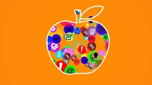 Educación Apple. Iconos de la educación volando fuera de la manzana
 - Imágenes, Vídeo