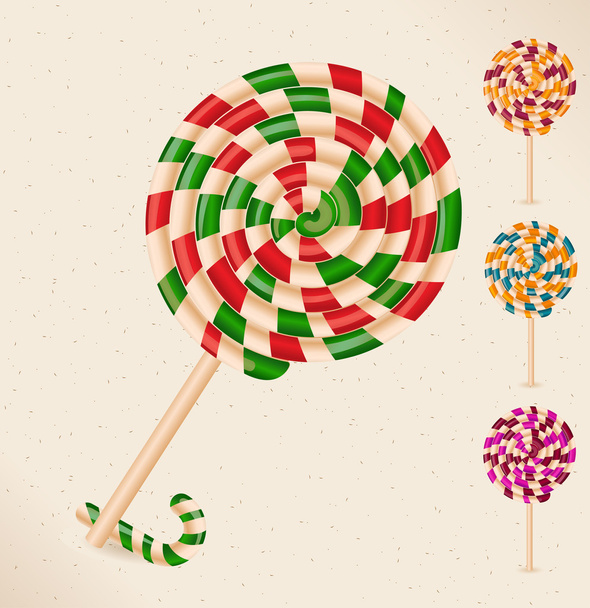 4 lollipops and a candy cane - Vector, Image