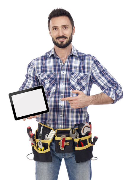Carpenter showing tablet - Фото, зображення